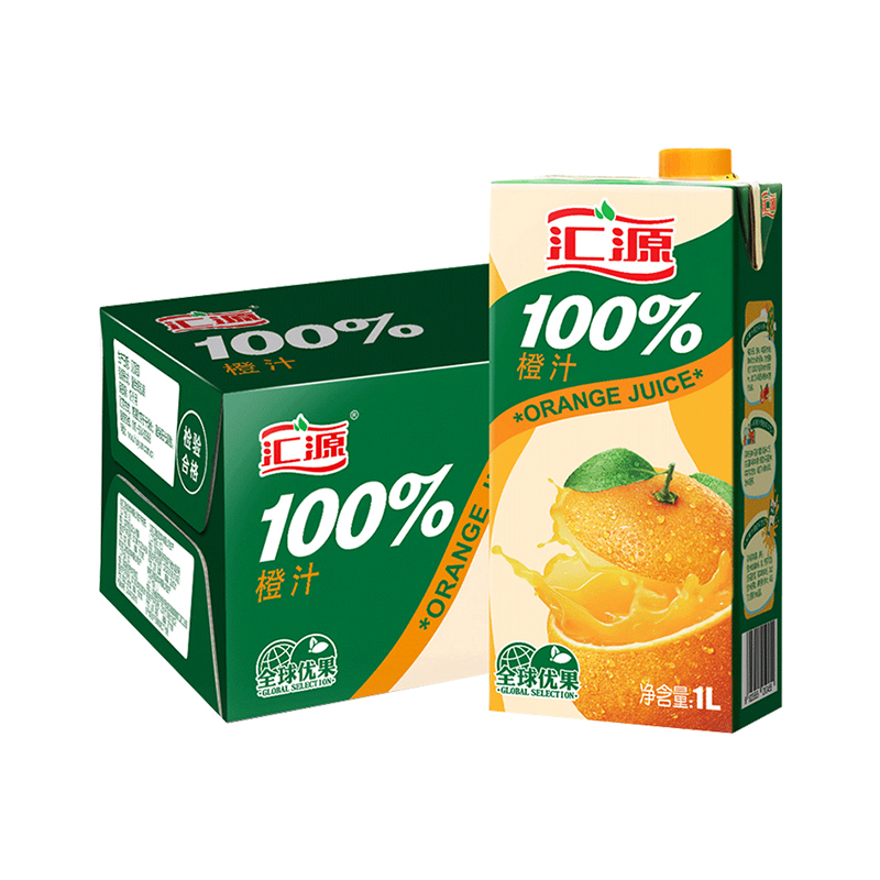 汇源100%橙汁橙子饮品饮料1000ml*12盒浓缩橙汁果汁整箱