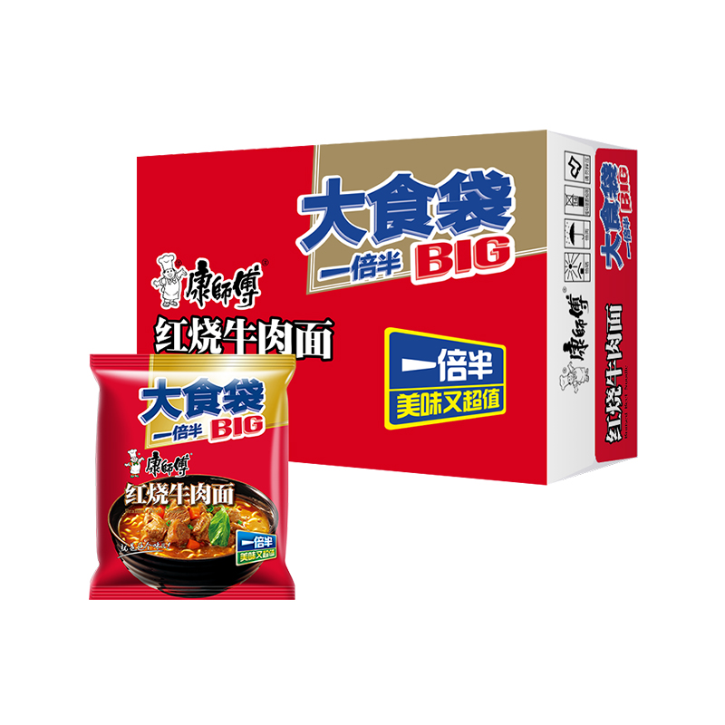 康师傅方便面大食袋红烧牛肉面120g×24袋整箱泡面-图0