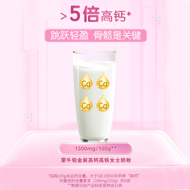 蒙牛女士高铁高钙益生菌左旋肉碱0蔗糖轻脂早餐奶粉便携400g*4袋