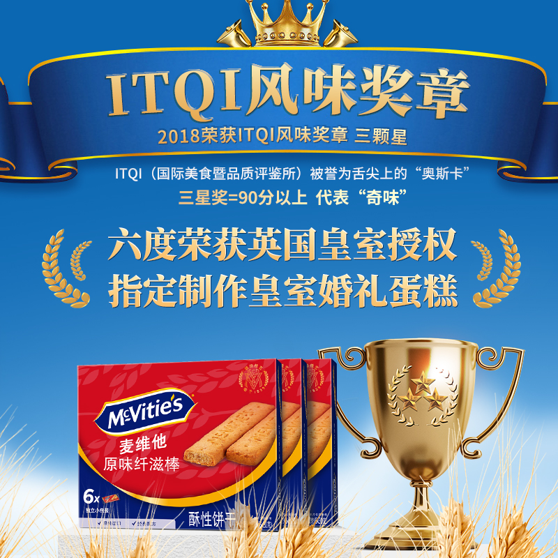 进口麦维他消化全麦饼干原味纤滋棒180g*3盒早餐小零食下午茶 - 图0