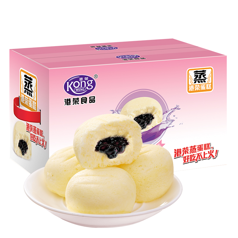 港荣蒸蛋糕蓝莓夹心面包整箱营养早餐儿童零食代餐健康糕点小吃 - 图0