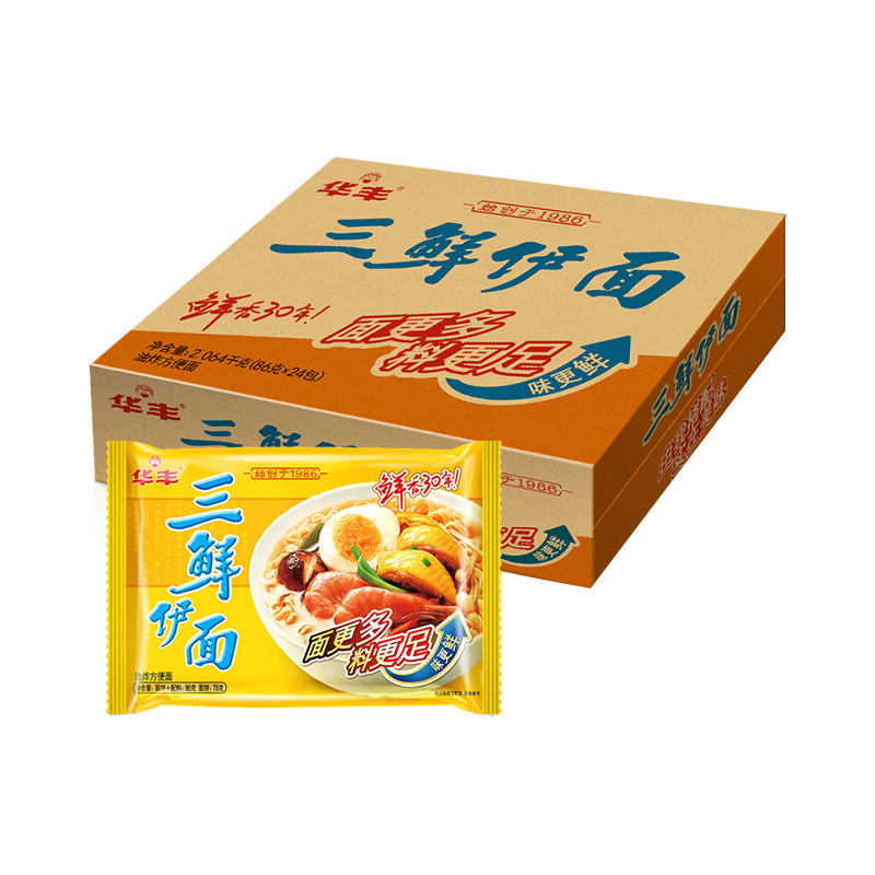 华丰方便面三鲜伊面86g×24包原味整箱火锅泡面拌面礼盒休闲零食-图0