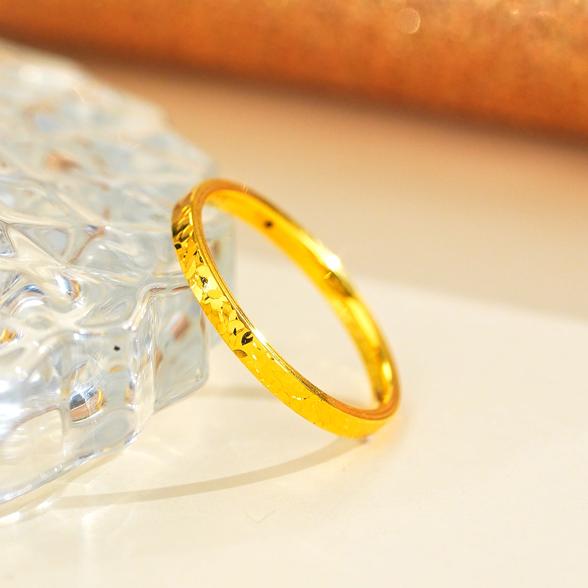 Crushed Ice Pure Gold Ring Ring for Women, Hand Accessory, Holiday Gift for Girls