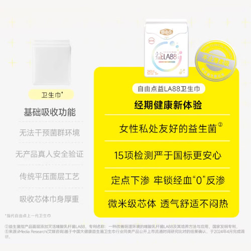 自由点卫生巾益生菌日夜用姨妈巾超薄瞬吸防漏健康祛味防闷痒亲肤 - 图0