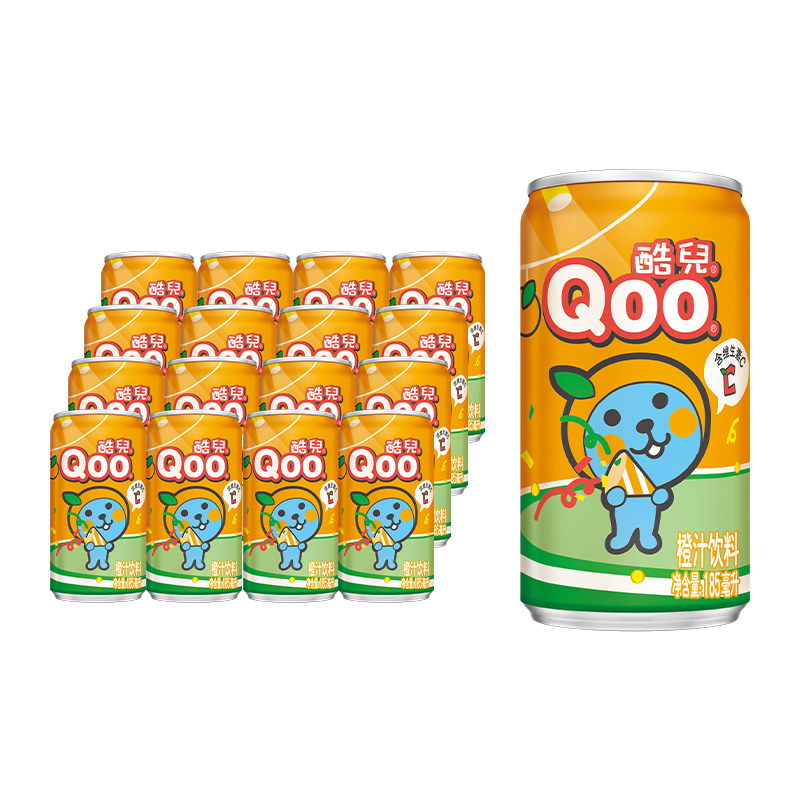 可口可乐美汁源酷儿Qoo橙汁饮料185ml*8罐*2组果味/果汁饮料