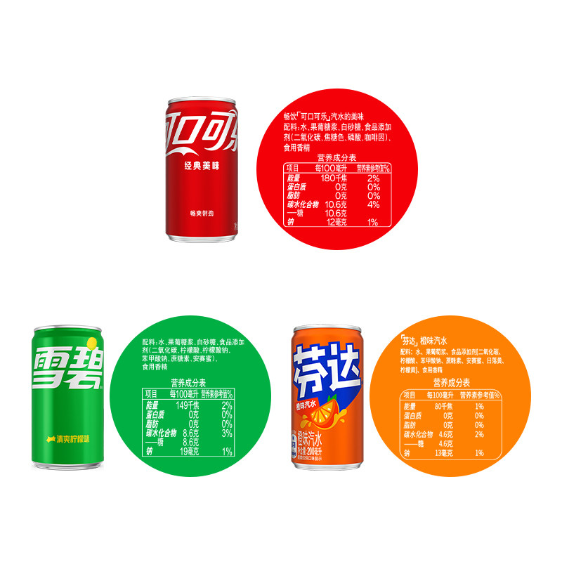 可口可乐汽水碳酸饮料经典迷你罐200ml*12*3箱（可乐+雪碧+芬达）