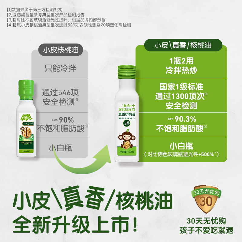 小皮核桃油冷拌热炒100ml*3瓶婴幼儿食用专用辅食搭配宝宝初榨油 - 图0