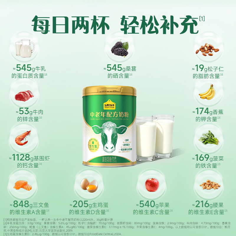 认养一头牛高钙富硒生牛乳中老年配方奶粉礼盒送礼750g*2罐