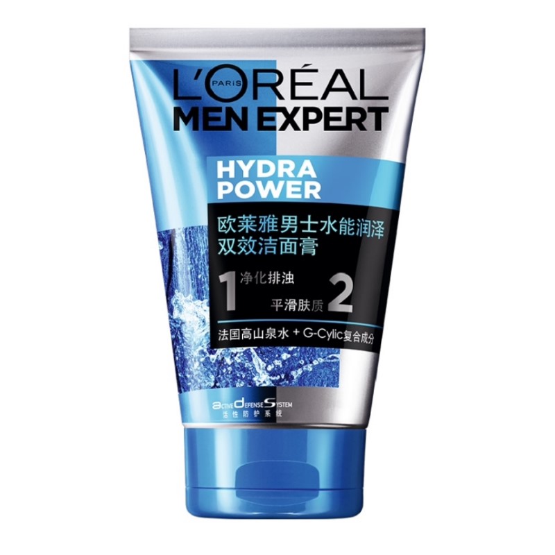 欧莱雅男士水能润泽双效补水洁面膏 天猫超市男士洁面