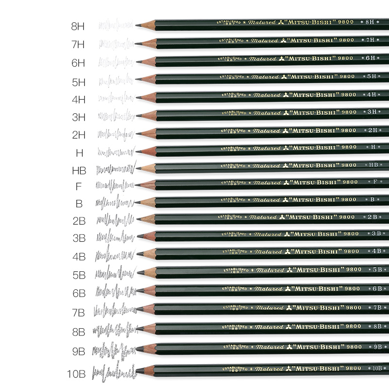 原装进口日本uni三菱9800素描绘图六角杆书写铅笔2BHB6BF多个型号