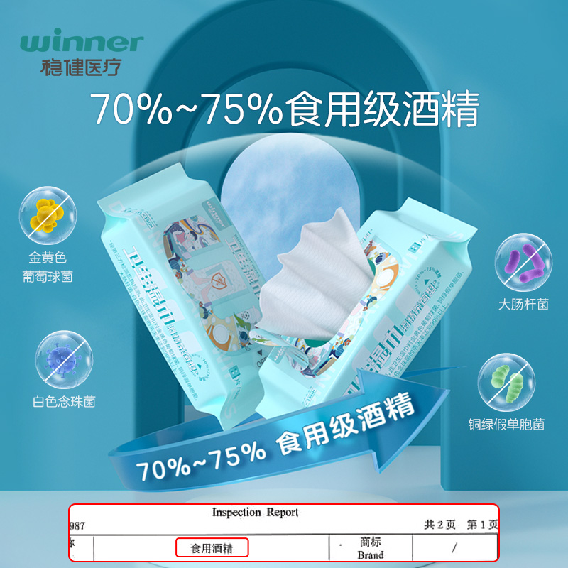 稳健75%酒精湿巾小包便携小学生8抽*8包杀菌消毒迷你湿纸巾随身装 - 图1