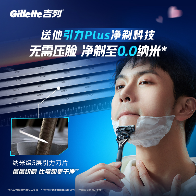 【专享淘金币补贴】吉列引力盒LOVE礼盒男士手动剃须刀送男友父亲
