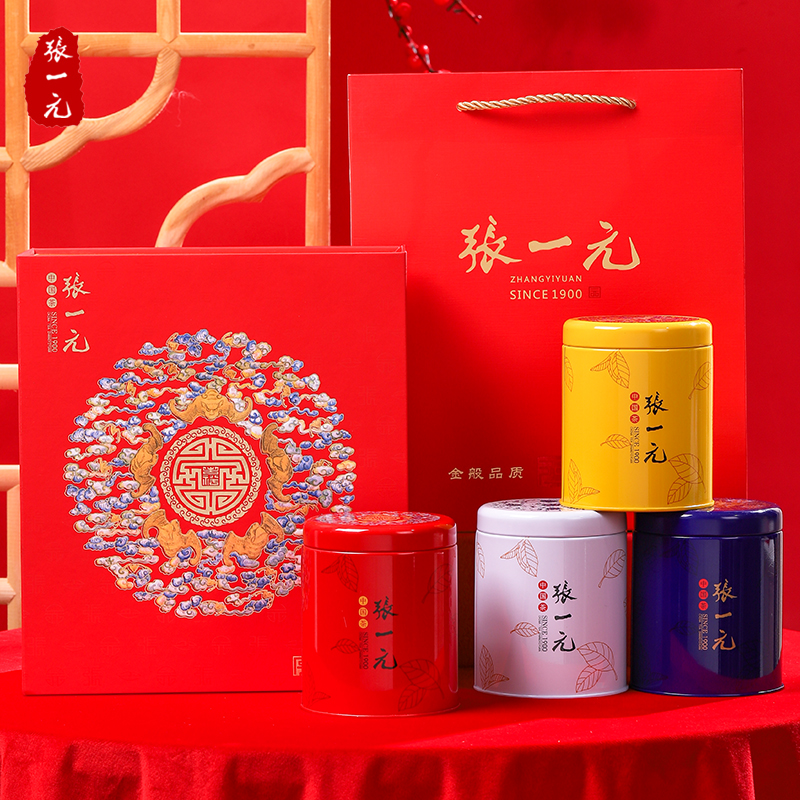 张一元茶叶四大茗茶五福礼盒红茶龙井铁观音中国风礼盒 - 图3