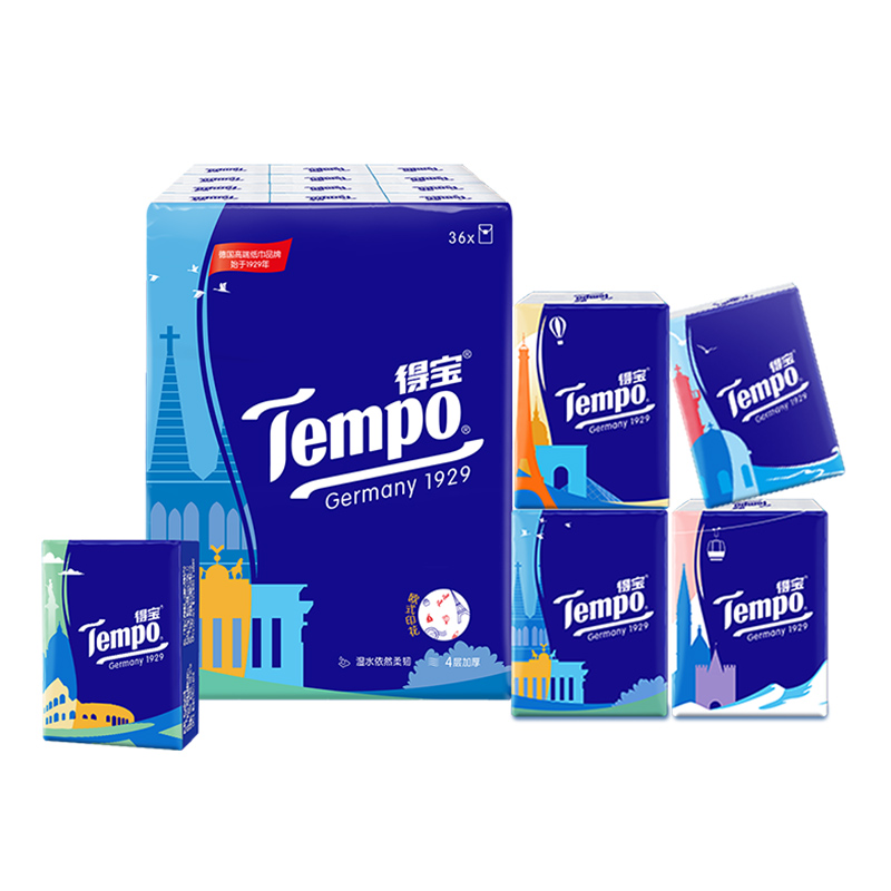 Tempo/得宝手帕纸欧洲风情印花纸巾便携餐巾纸小包实惠装7张*36包-图2