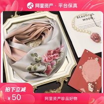 Pure Hand Embroidered Mulberry Silk Scarf < Ash Pink Peony > Warm Gift