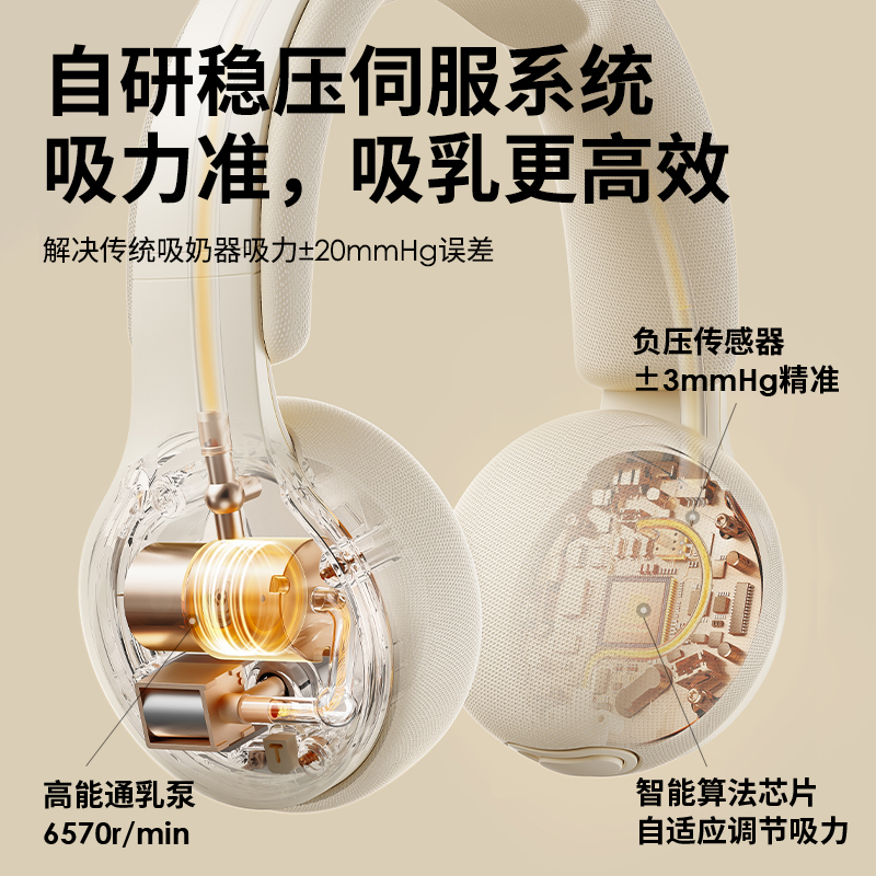 SnowBear小白熊免手扶电动双边吸奶器随心杯内衣挂脖耳机挤奶器