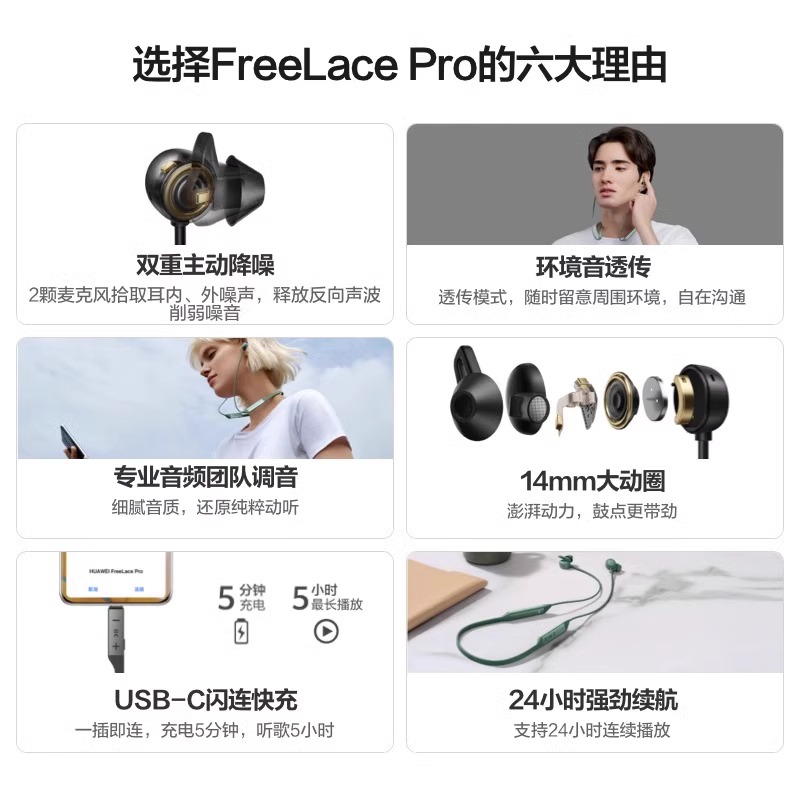 华为FreeLace Pro无线蓝牙耳机主动降噪运动挂脖式挂颈入耳式正品 - 图3