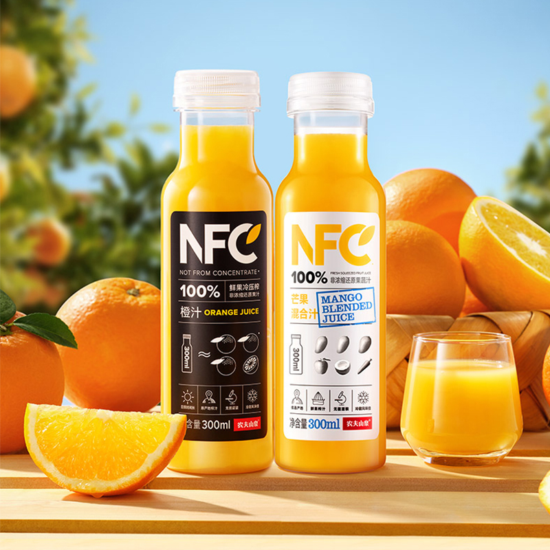 农夫山泉100%NFC果汁300ml*12(橙汁*6+芒果混合汁*6) - 图1