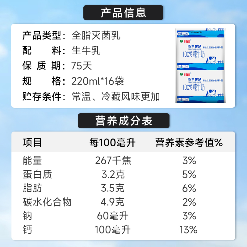 科迪纯牛奶原生牧场生牛乳220mlx16袋儿童学生家庭全脂营养早餐奶 - 图3