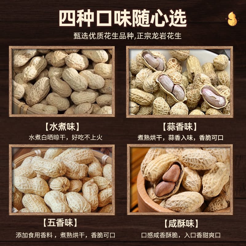 龙岩花生蒜香多味五香白晒水煮花生米晒干带壳坚果炒货解馋小零食