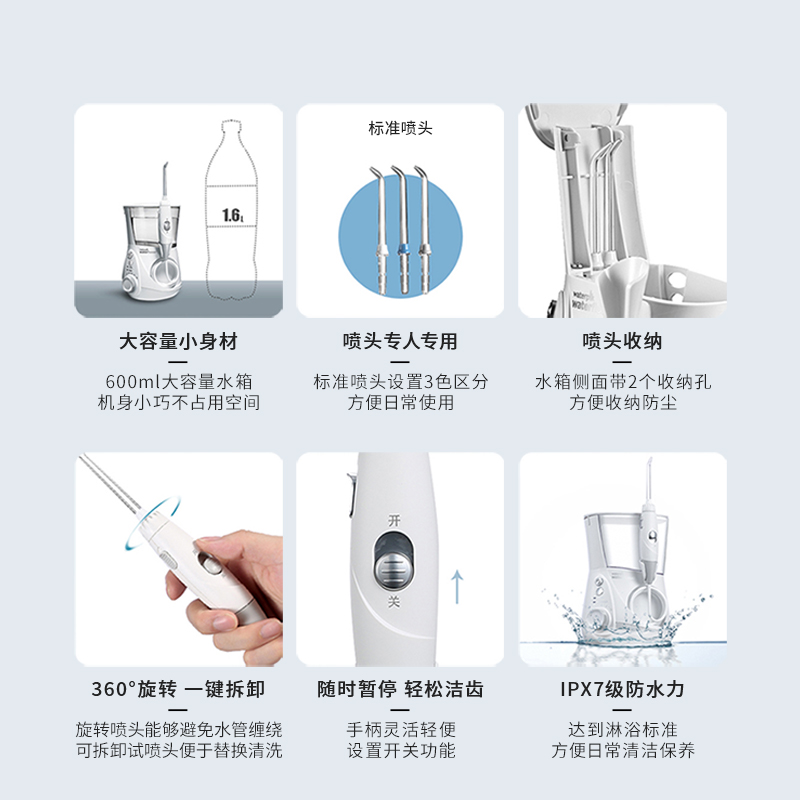 waterpik/洁碧水牙线家用专用水瓶座台式冲牙器GT3口腔清洁正畸 - 图2