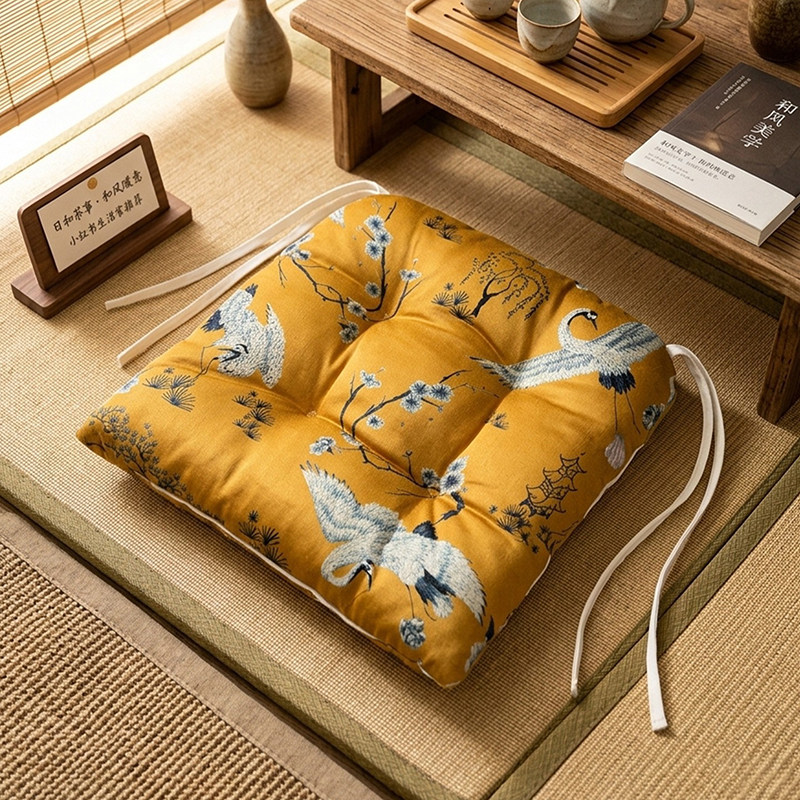 复古椅子坐垫耐脏家用实木餐桌椅垫方形防滑久坐不累凳子垫有绑带