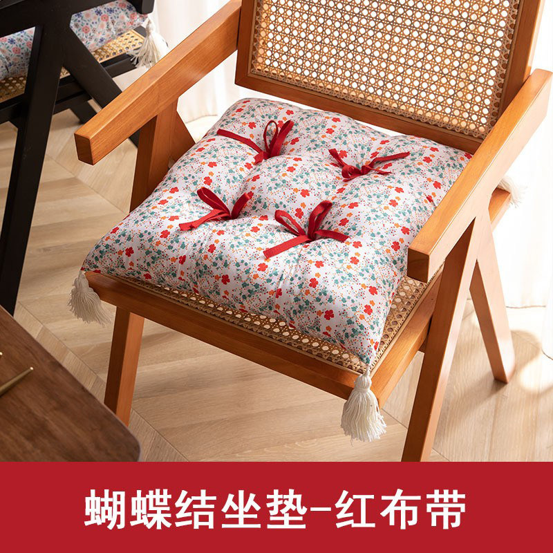 复古椅子坐垫耐脏家用实木餐桌椅垫方形防滑久坐不累凳子垫有绑带
