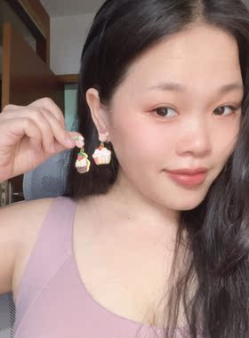 原创设计吃个饼干小蛋糕耳环ins不对称耳饰无耳洞耳夹可爱925银针