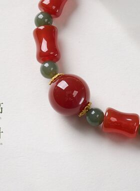 天然红玛瑙串珠手链女新中式节节