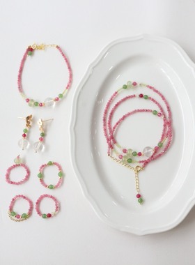 【桃夭】项链桃花色粉碧玺水晶串