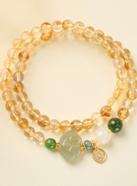 天然黄阿塞如意双圈手链新中式和