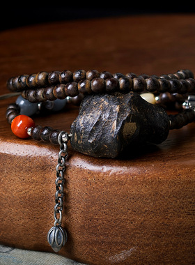 原创设计虫漏沉香木项链文玩青金