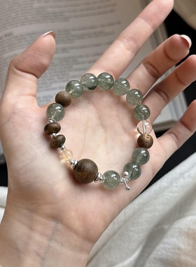 天然白水晶绿发晶手链女款珠招财