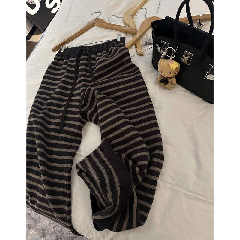孕妇裤子加绒慵懒风厚实条纹阔腿裤宽松无托腹秋冬款针织休闲长裤,淘宝优惠券,粉丝福利购,淘宝优惠卷