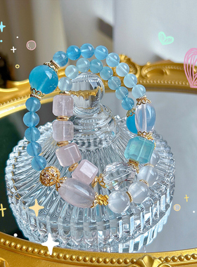 海蓝宝白水晶双层手链