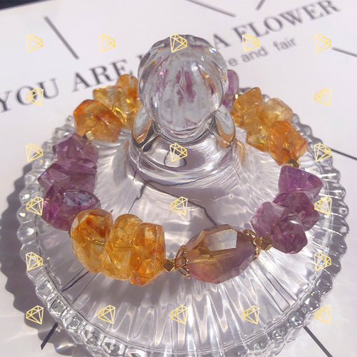 鸷山寺王炸组合黄金阿赛紫阿赛黄水晶自然不规则手链原石手串女 - 图0