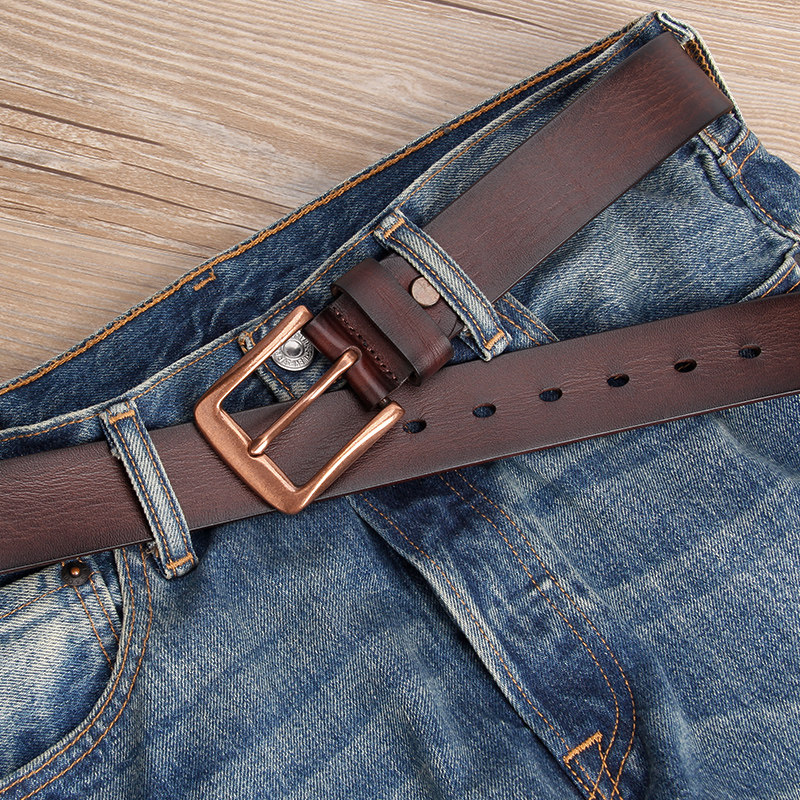 原始皮匠 男士紫铜真皮腰带复古针扣头层牛皮腰带牛仔裤腰带纯皮,淘宝优惠券,粉丝福利购,淘宝优惠卷