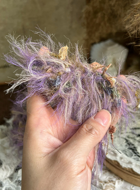 咿唔手混线-特色秋冬新款粉紫色钩针棒针编织毛线帽子包包手工diy