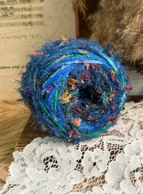 咿唔手混线-蓝绿色油画风秋冬特色钩针棒针编织毛线围巾帽子包包