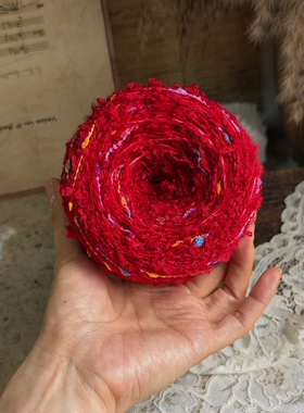 咿唔混线-红色系秋冬新款特色棒针钩针编织毛线手工diy包包帽子