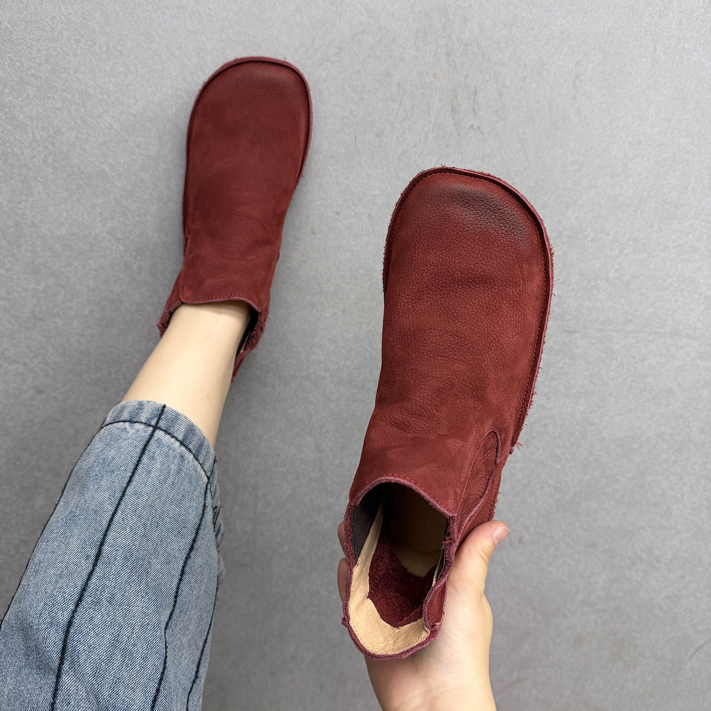 艺鞜2026年春秋新款森系文艺真皮平底弹力布懒人一脚蹬切尔西短靴,淘宝优惠券,粉丝福利购,淘宝优惠卷