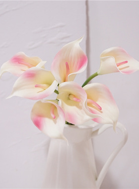 欧式9枝手札马蹄莲手感软胶马蹄莲花束家居客厅茶几摆件假花摄影