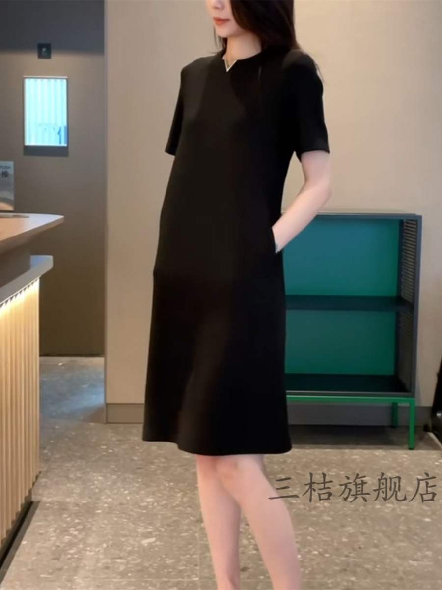 法式气质小众胖mm显瘦大码女装宽松黑色A字裙质感高级感连衣裙 - 图2