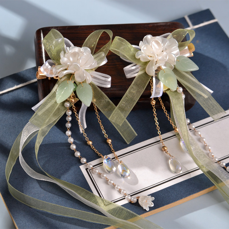 汉服头饰女儿童长飘带对夹发夹中国风步摇流苏小女孩古装编发发卡,淘宝优惠券,粉丝福利购,淘宝优惠卷