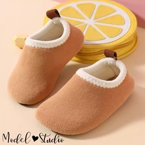 French baby cotton slippers non-slip insulation cool soft bottom autumn winter plus suede children floor socks thickened bottom parent-child sock shoes