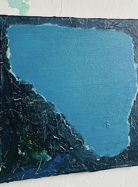 现代轻奢蓝色蓄水聚财抽象手绘艺术装饰画客厅玄关挂画小众可定制
