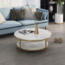 Small-family-type tea table European-style marble home modern minimalist light and luxurious round double room Creative Rock Board Tea Table