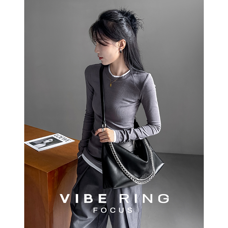 Vibe Ring/极简慵懒风链条托特包 秋冬新款软皮大容量单肩斜挎包