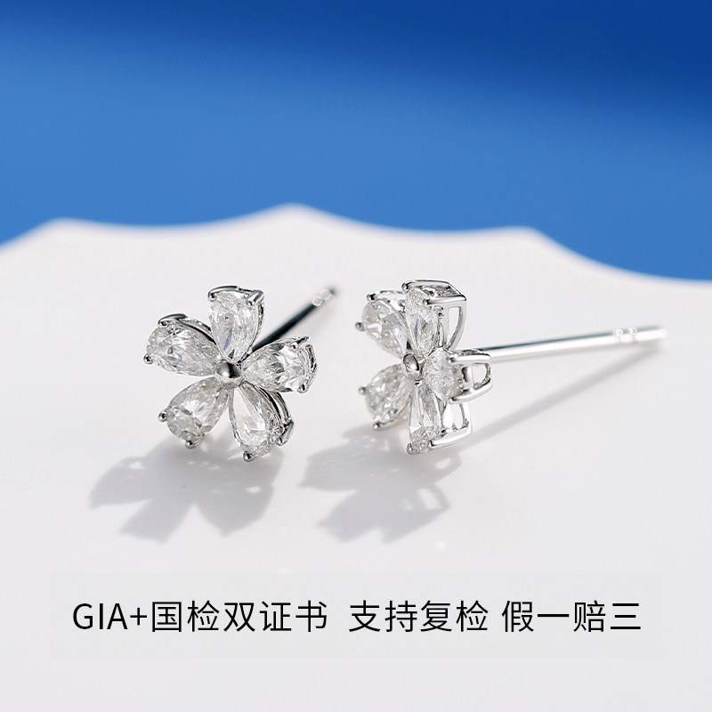 Sakura style earrings 18K gold natural diamonds