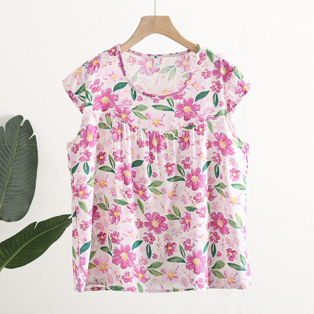 ຜ້າຝ້າຍຂອງແມ່ຍິງ Sleeveless Rayon T-Shirt Pajamas Summer